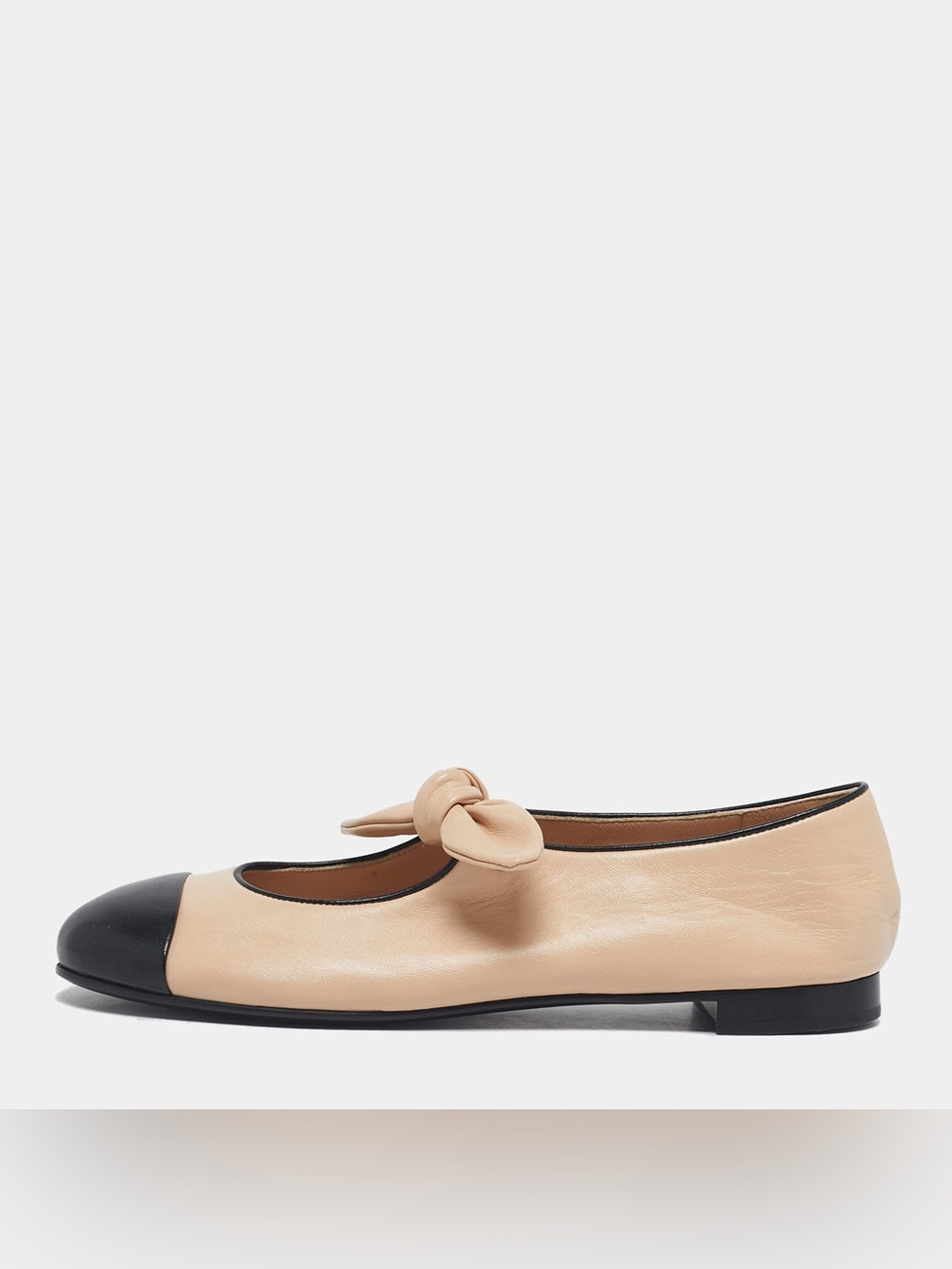 Chanel Beige & Black Cap Toe Mary Jane Flats